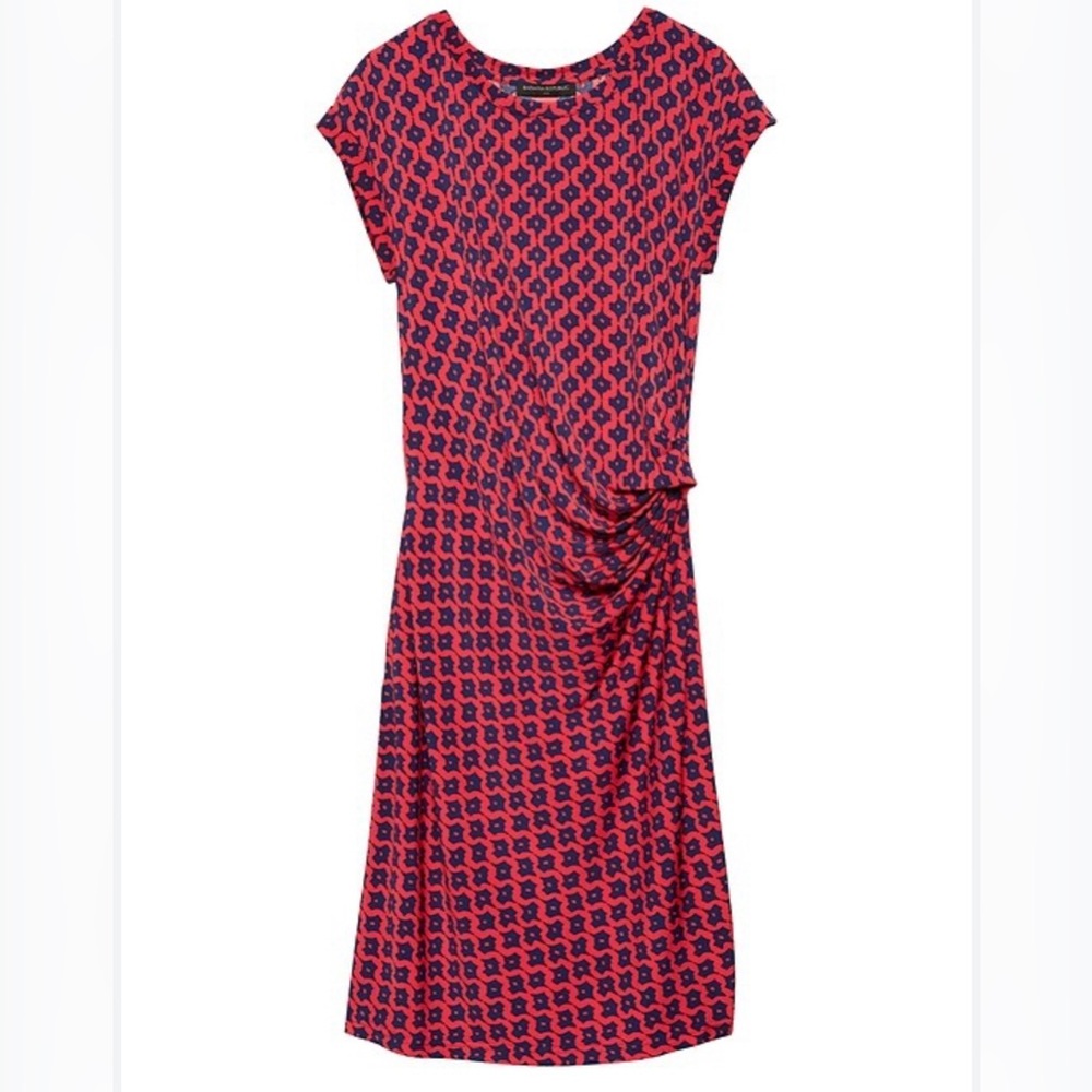 Banana Republic Factory Red Cap‎ Sleeve Stretch Gathered Waist Dress Size Large